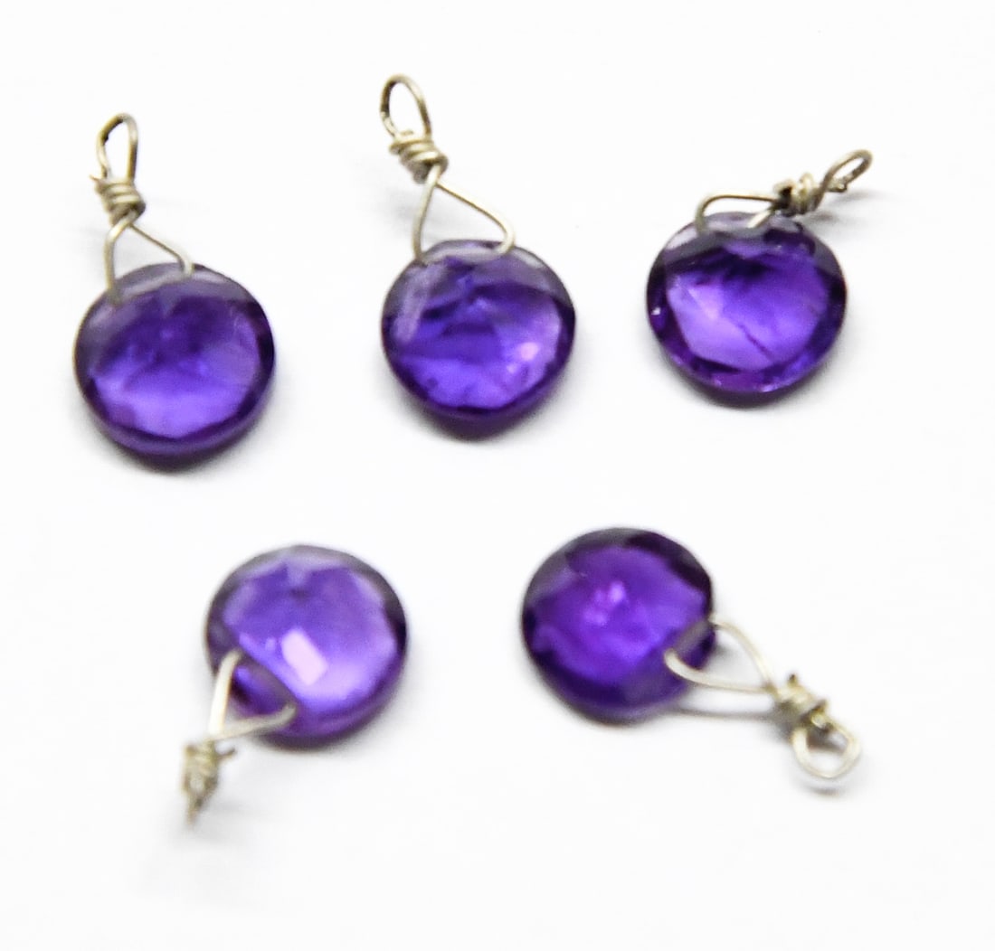 NATURAL AMETHYST BEADS FACETED ROUND 6 MM SOLID 925 SILVER 5 PCS (1 of 1)