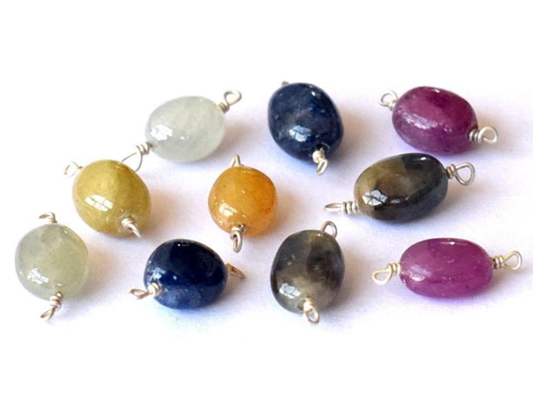 NATURAL MULTI SAPPHIRE BEADS OVAL 6X7 - 6X9 MM SOLID 925 SILVER 10 PCS (1 of 1)