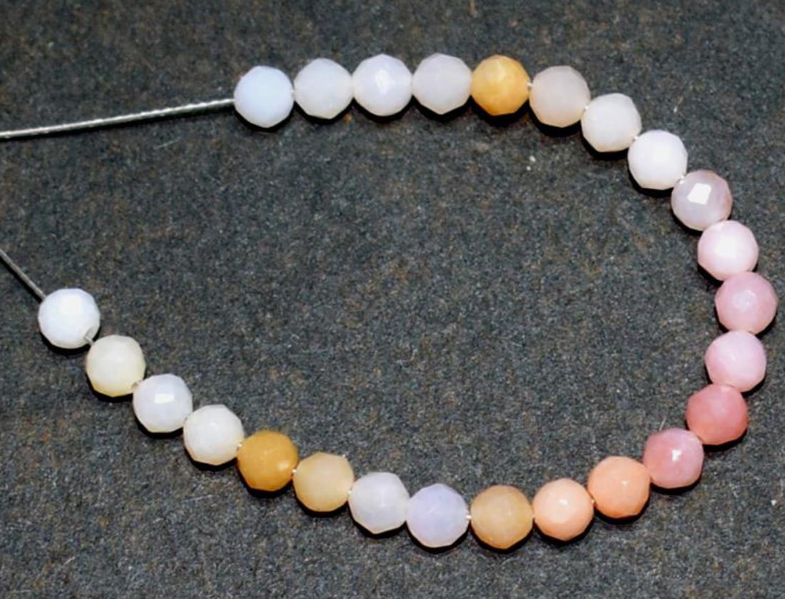 NATURAL PINK OPAL BEADS FACETED ROUND 3 MM, 25 PCS - (4 TASSELS): These are natural, earth mined and hand crafted with precision. Stone: Pink Opal, Stone Shape: Faceted Round, Stone Size: 3 mm, Weight: approx. 4 carats. The photographs are generally enlarged to show