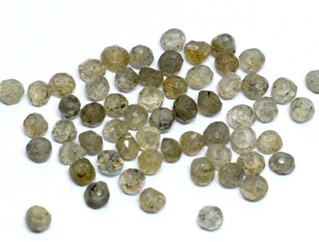 NATURAL LABRADORITE BEADS FACETED RONDELLE 3 MM - 50 PCS: These are natural, earth mined and hand crafted with precision. Stone: Labradorite, Stone Shape: Faceted Rondelle, Stone Size: 3 mm, Width: 1.5 - 2 mm, Weight: approx. 9.5 carats. The photographs are
