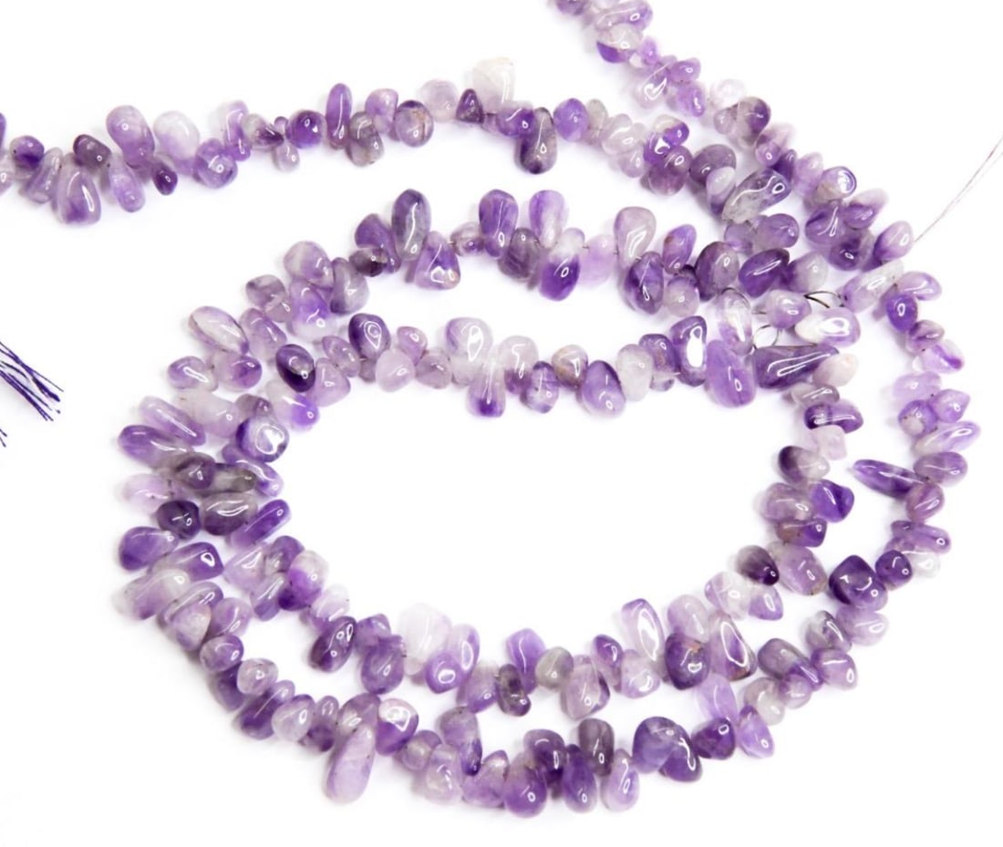 NATURAL BIO AMETHYST BEADS (BRIOLETTE) 10.5" STRAND, 3.5x5 - 4.5x8mm - (2 LINES) (1 of 2)