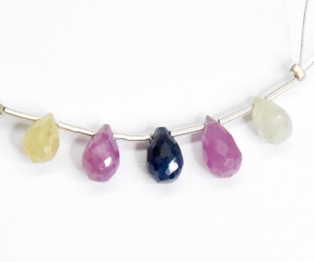 NATURAL MULTI SAPPHIRE BEADS BRIOLETTE 5 PCS, 4X6 - 4.5X8 MM - (2 TASSELS) (1 of 2)