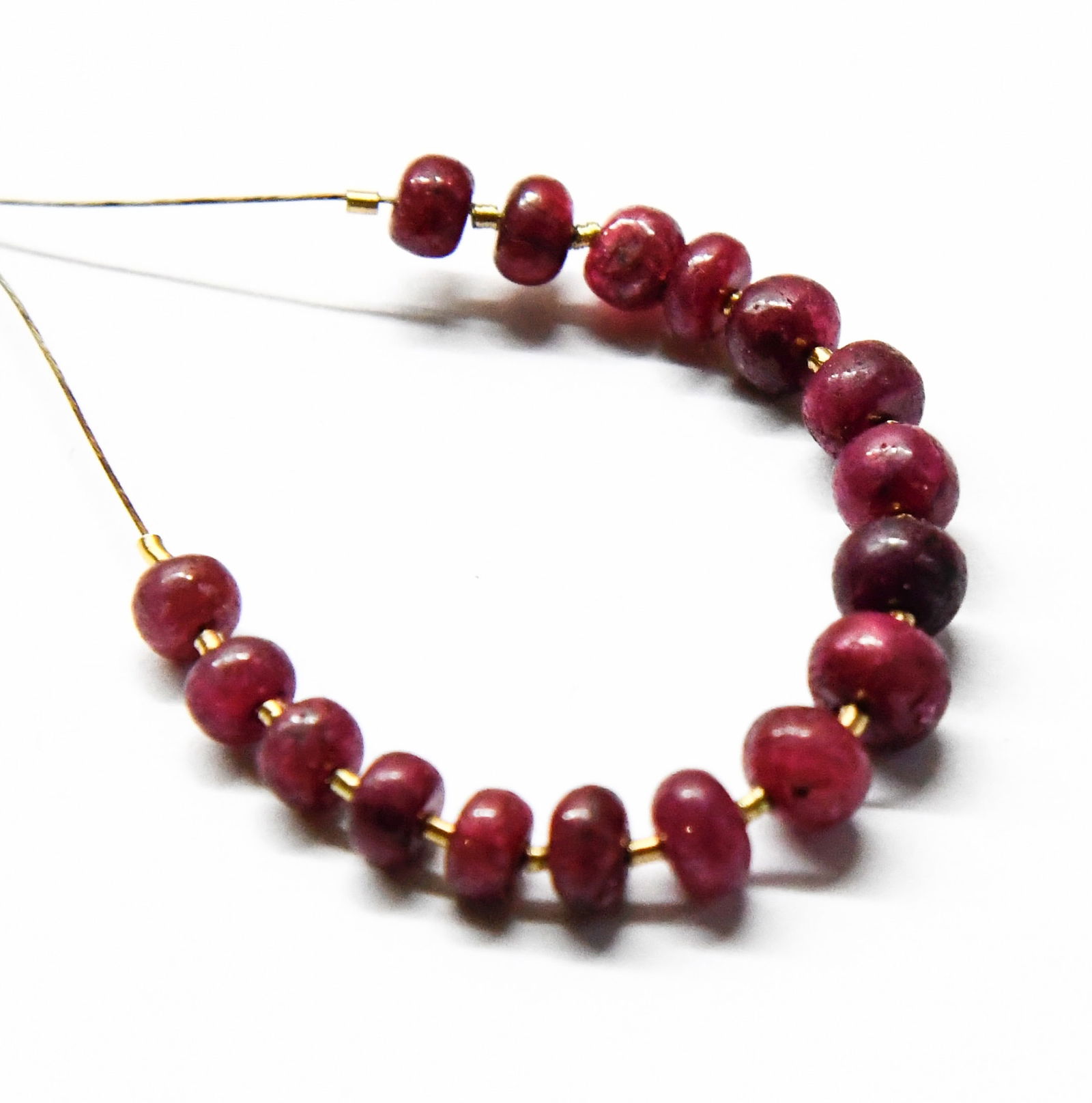 RUBY (DYED) BEADS RONDELLE 4.5 - 6 MM 17 PCS: These are natural, earth mined and hand crafted with precision. Stone: Ruby (Dyed), Stone Shape: Rondelle, Stone Size: 4.5 - 6 mm, Width: 3 - 4 mm, Weight: approx. 16 carats. The photographs are gener