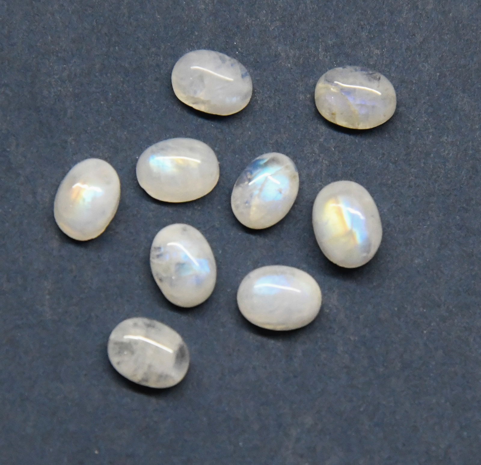 NATURAL RAINBOW MOONSTONE BEADS CABOCHON OVAL 6X8 MM, 10 PCS (2 BAGS) (1 of 1)