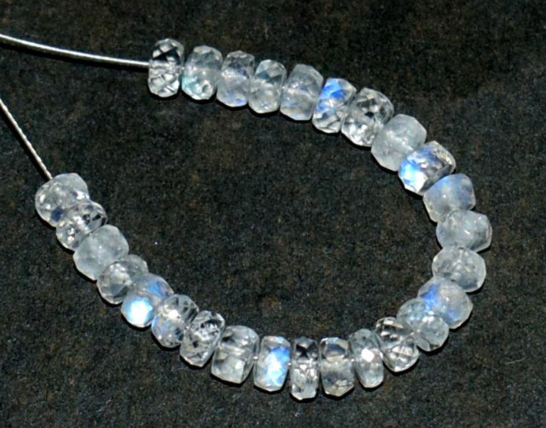 NATURAL RAINBOW MOONSTONE BEADS FACETED RONDELLE 3 - 3.5 MM 25 PCS - (4 TASSELS) (1 of 1)