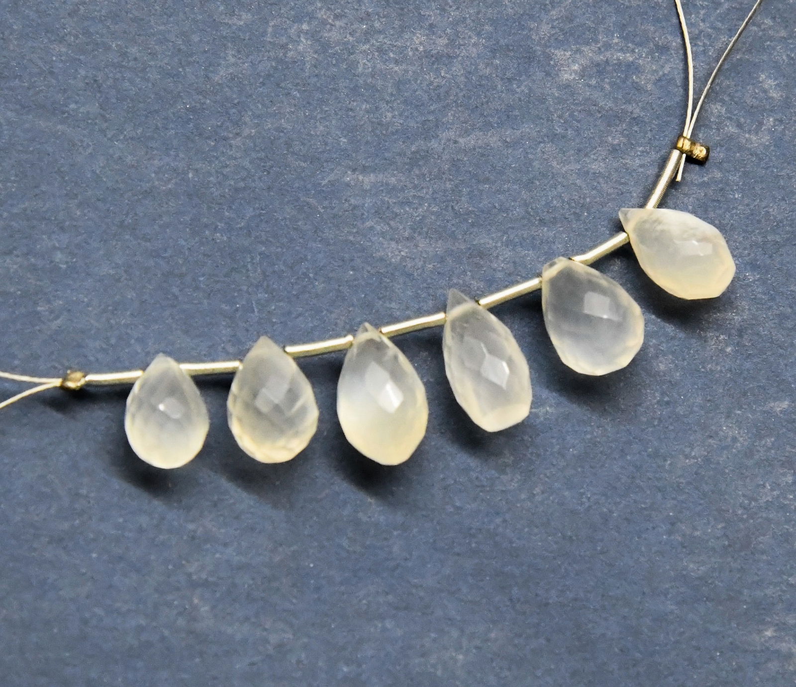 NATURAL MOONSTONE BEADS FACETED BRIOLETTE 6X9 - 6X11 MM 6 PCS (1 of 1)