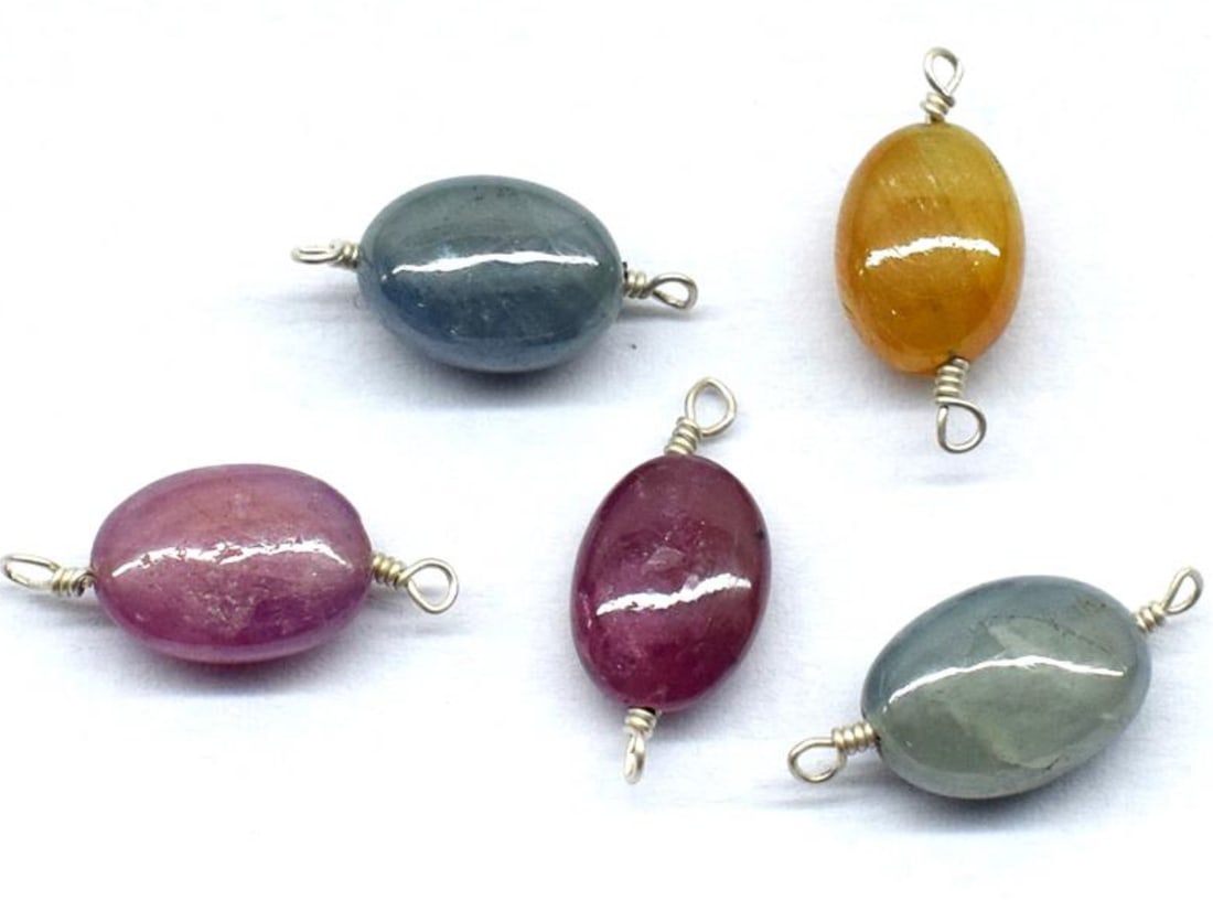 NATURAL MULTI SAPPHIRE BEADS OVAL 7X9 - 7X10 MM SOLID 925 SILVER 5 PCS (1 of 1)