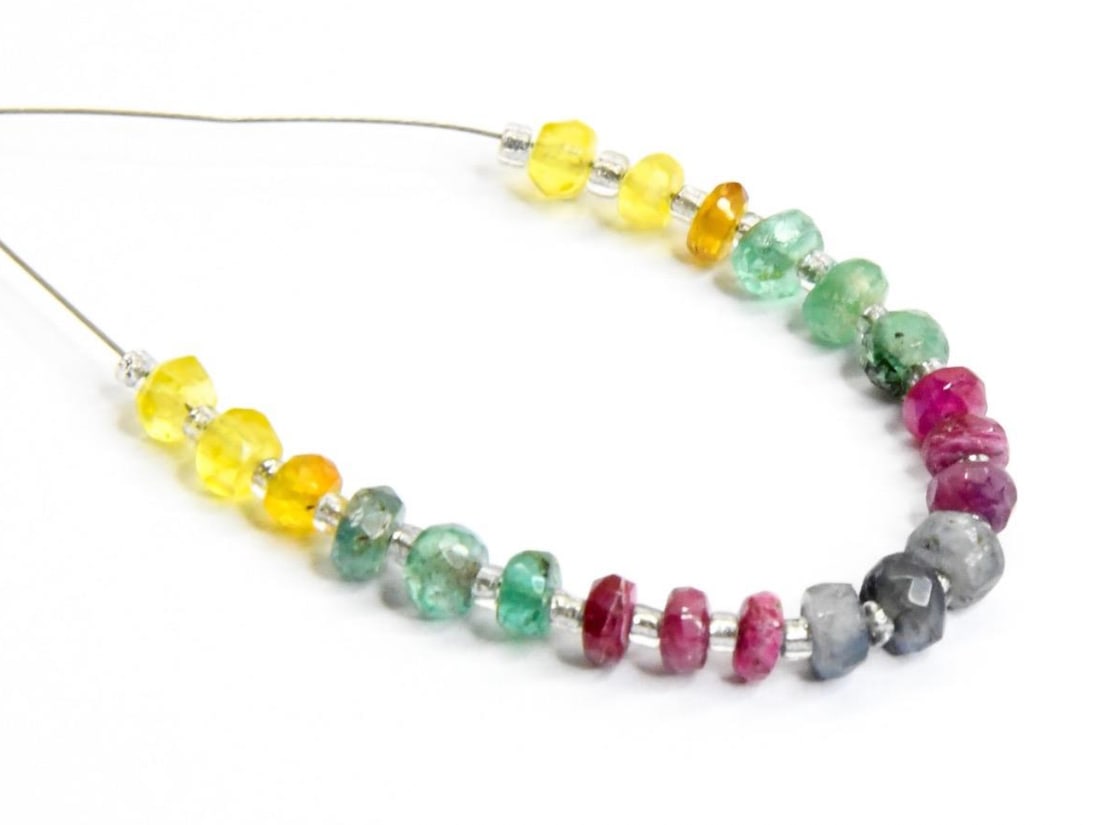 NATURAL EMERALD RUBY SAPPHIRE BEADS FACETED RONDELLE 3 - 4 MM 21 PCS (1 of 2)