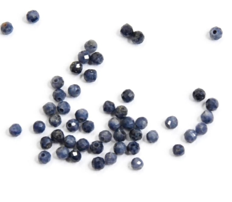 NATURAL BLUE SAPPHIRE BEADS FACETED ROUND 2 MM 50 PCS: These are natural, earth mined and hand crafted with precision. Stone: Blue Sapphire, Stone Shape: Faceted Round, Stone Size: 2 mm, Weight: approx. 3 carats. The photographs are generally enlarged to