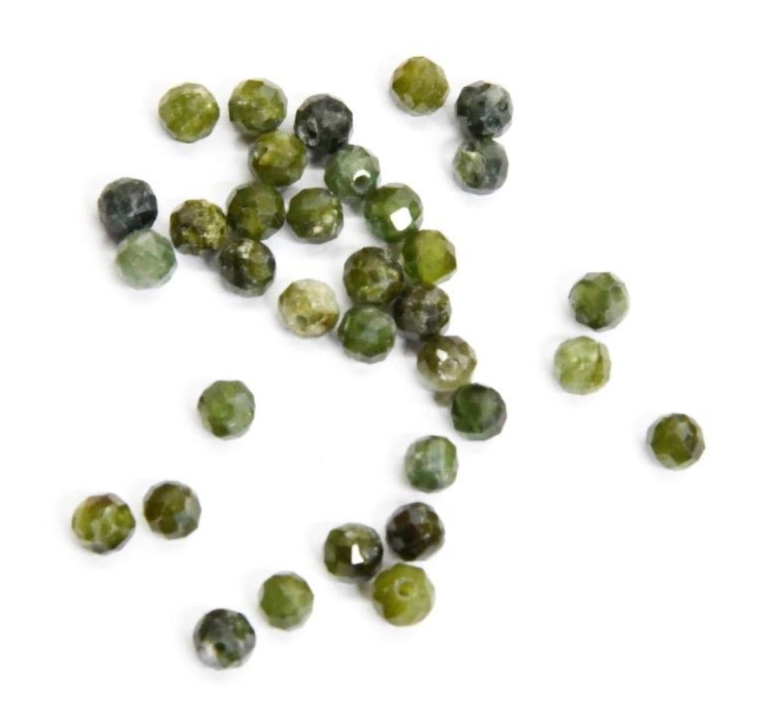 NATURAL GREEN TOURMALINE BEADS FACETED ROUND 3 MM 50 PCS: These are natural, earth mined and hand crafted with precision. Stone: Green Tourmaline, Stone Shape: Faceted Round, Stone Size: 3 mm, Weight: approx. 13 carats. The photographs are generally enlarged