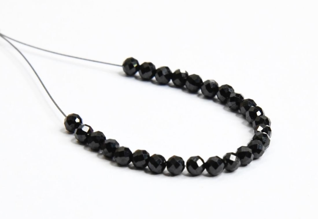 NATURAL BLACK SPINEL BEADS FACETED ROUND 2.5 MM 26 PCS: These are natural, earth mined and hand crafted with precision. Stone: Black Spinel, Stone Shape: Faceted Round, Stone Size: 2.5 mm, Weight: approx. 5 carats. The photographs are generally enlarged to