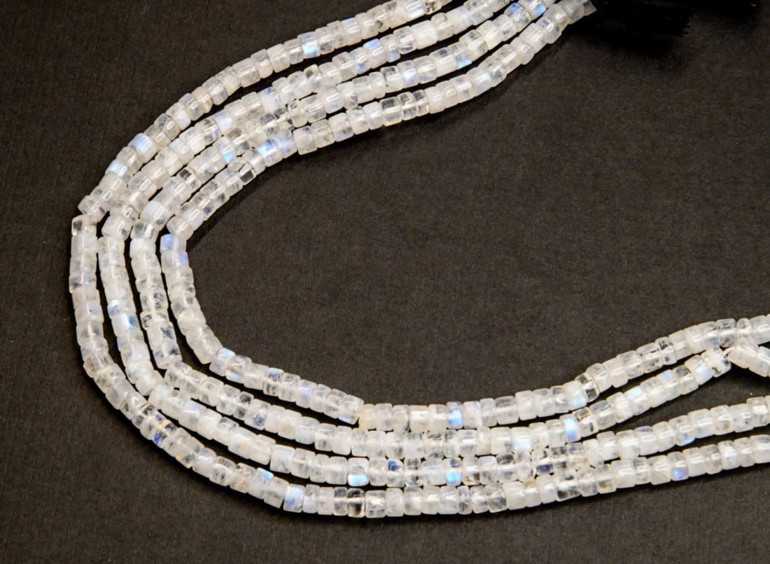 NATURAL RAINBOW MOONSTONE BEADS TYRE 9.5" STRAND, 4.5 - 5 MM (2 LINES) (1 of 1)