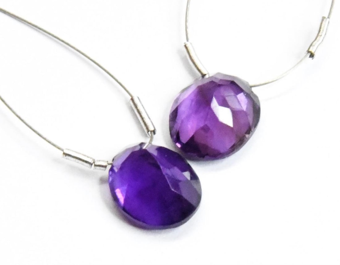 NATURAL AMETHYST BEADS FACETED OVAL 8.5X11 MM, 2 PCS (1 of 2)