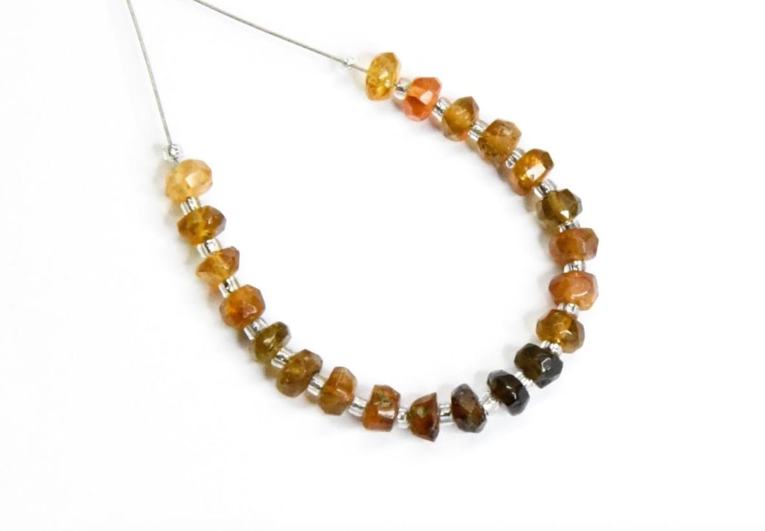 NATURAL PETRO TOURMALINE BEADS FACETED RONDELLE 3.5 - 4 MM, 21 PCS: These are natural, earth mined and hand crafted with precision. Stone: Petro Tourmaline, Stone Shape: Faceted Rondelle, Stone Size: 3.5 - 4 mm, Width: 2 - 3 mm, Weight: approx. 7 carats. The photograp