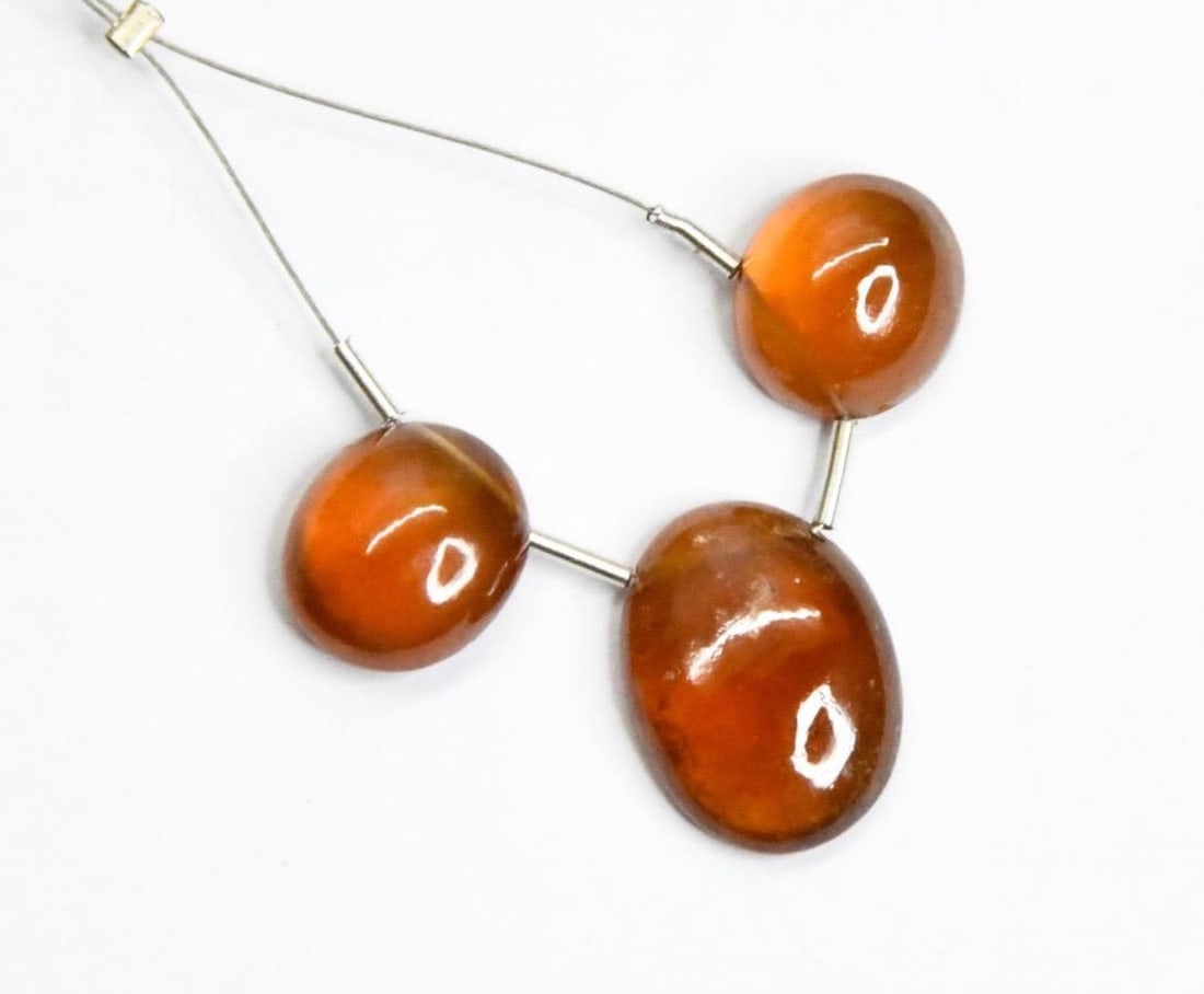 NATURAL HESSONITE GARNET BEADS CABOCHON OVAL 10X11 - 12X16 MM, 3 PCS (1 of 1)