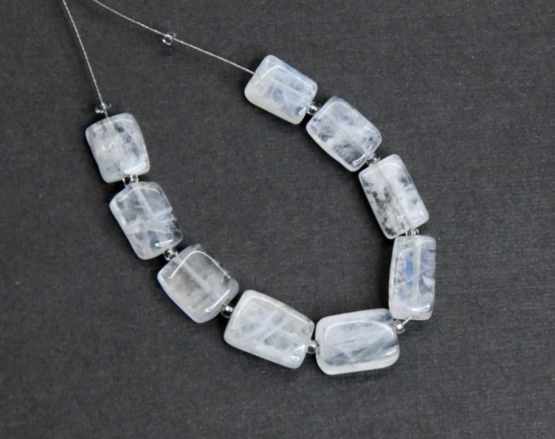 NATURAL RAINBOW MOONSTONE BEADS CUBE 6X7 - 7X10 MM, 9 PCS (1 of 1)