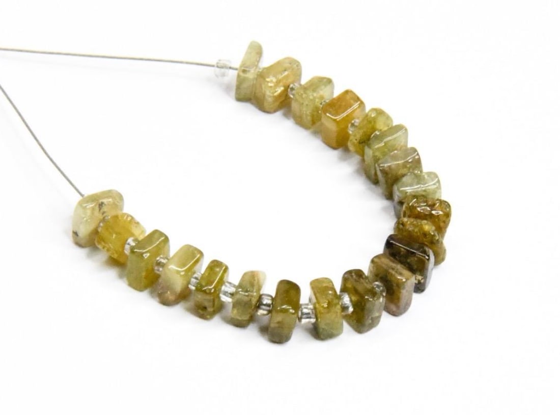 NATURAL PETRO TOURMALINE BEADS FLAT SQUARE 3.5 - 4 MM, 21 PCS: These are natural, earth mined and hand crafted with precision. Stone: Petro Tourmaline, Stone Shape: Flat Square, Stone Size: 3.5 - 4 mm, Width: 1.5 - 2 mm, Weight: approx. 9 carats. The photographs