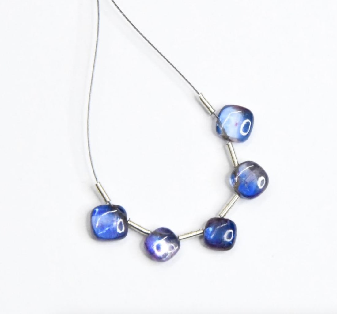 NATURAL KYANITE (COATED) BEADS SQUARE 5 - 6 MM, 5 PCS: These are natural, earth mined and hand crafted with precision. Stone: Kyanite (Coated), Stone Shape: Square, Stone Size: 5 - 6 mm, Width: 3 mm, Weight: approx. 5 carats. The photographs are generally