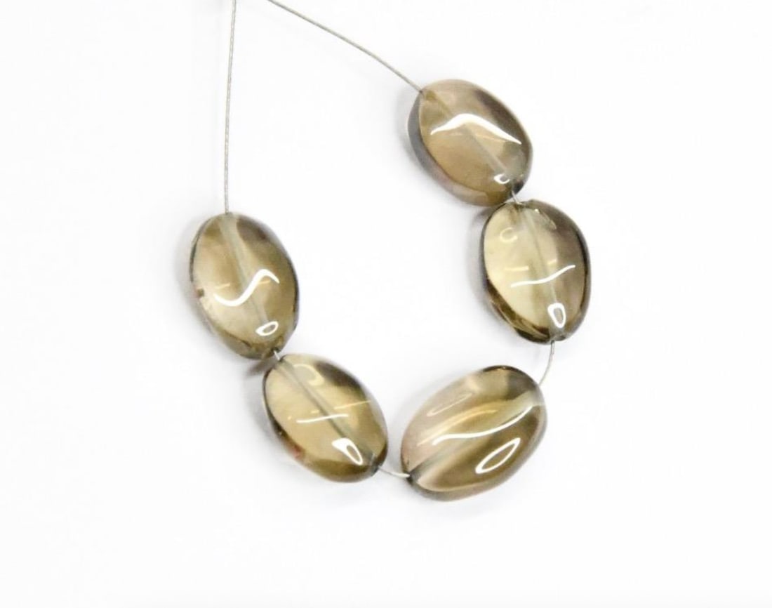 NATURAL SMOKY QUARTZ BEADS OVAL 8X11 - 8.5X12.5 MM, 5 PCS (1 of 1)