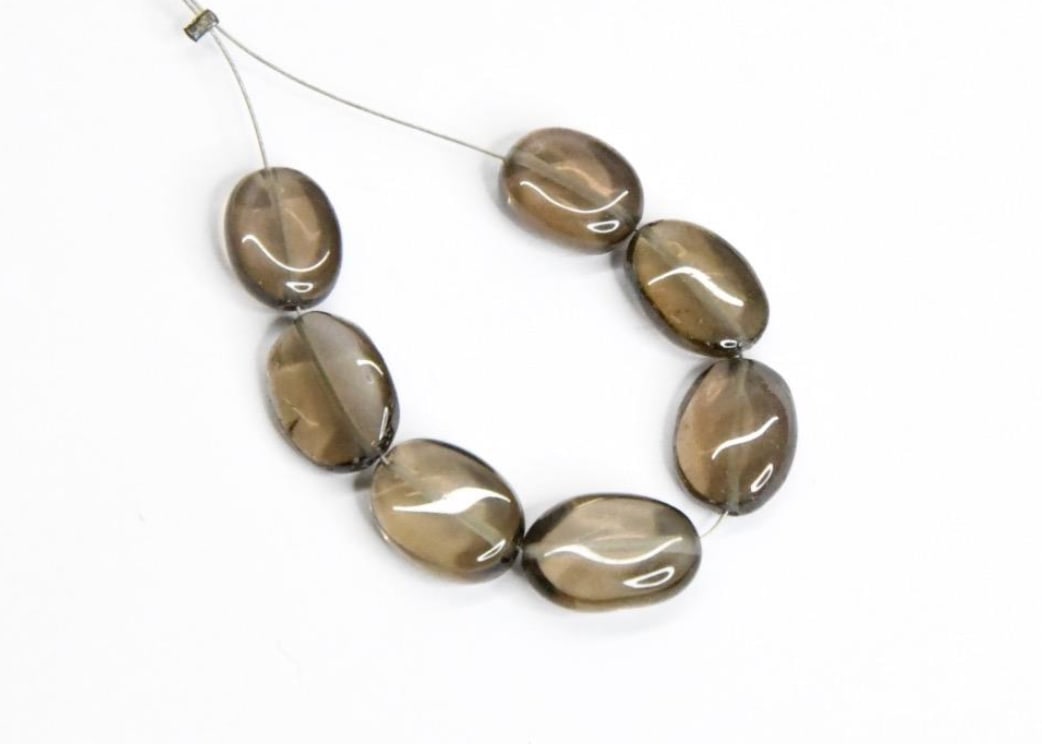 NATURAL SMOKY QUARTZ BEADS OVAL 8X10 - 8.5X12 MM, 7 PCS (1 of 1)
