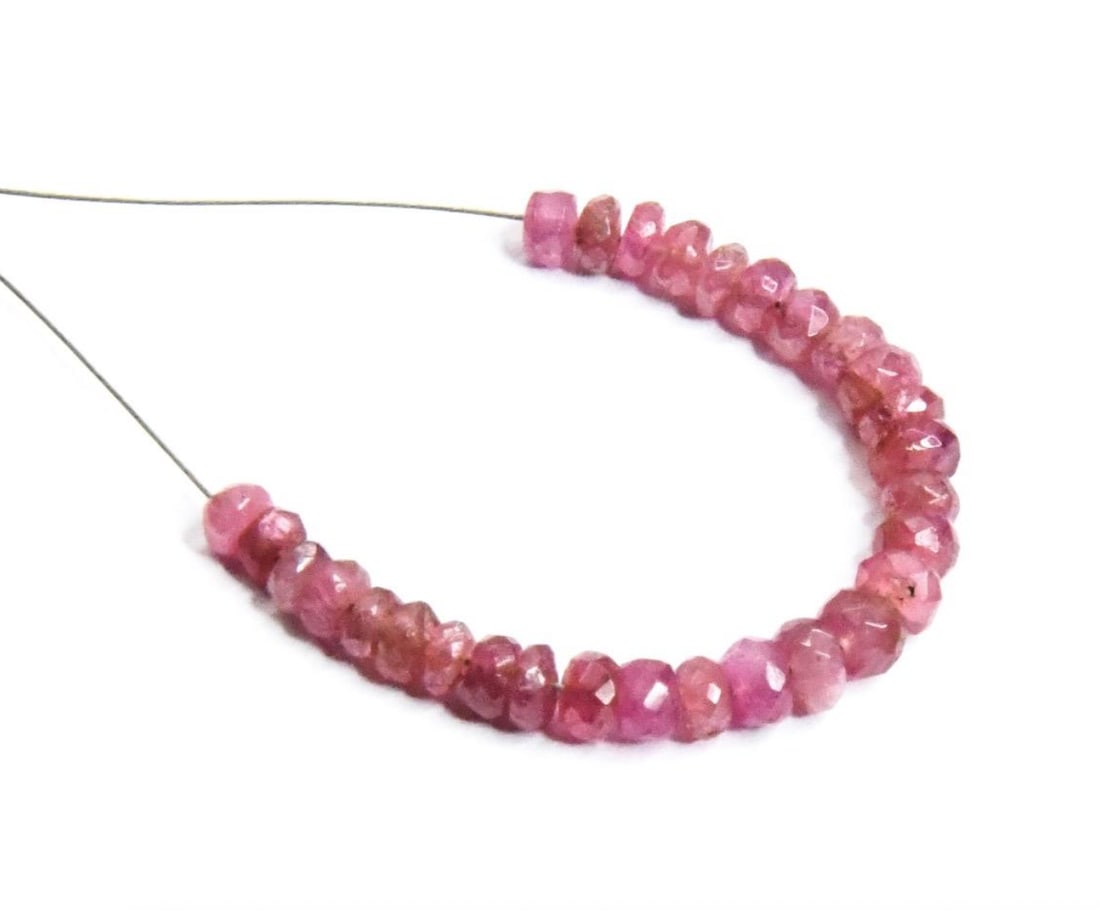 NATURAL PINK TOURMALINE BEADS FACETED RONDELLE 29 PCS, 3 - 3.5 MM (2 TASSELS) (1 of 2)