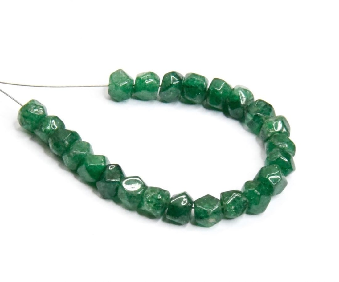 NATURAL GREEN AVENTURINE BEADS FACETED RONDELLE 23 PCS, 4 - 5 MM (2 TASSELS): These are natural, earth mined and hand crafted with precision. Stone: Green Aventurine, Stone Shape: Faceted Rondelle, Stone Size: 4 - 5 mm, Width: 3 - 4 mm, Weight: approx. 18 carats. The photograph