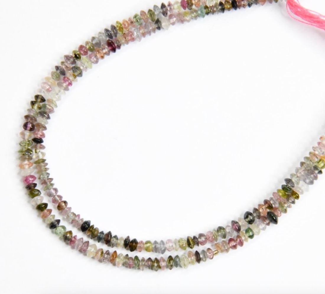 NATURAL MULTI TOURMALINE BEADS RONDELLE 7" STRAND 3 - 3.5 MM (2 LINES) (1 of 2)