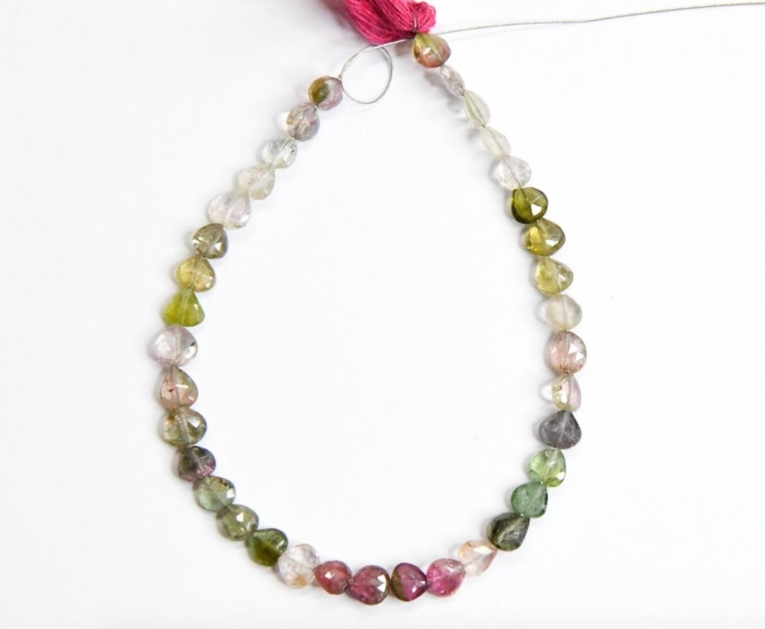 NATURAL MULTI TOURMALINE BEADS FACETED HEART 4.5X4.5 - 5X5 MM, 6" STRAND (1 of 1)