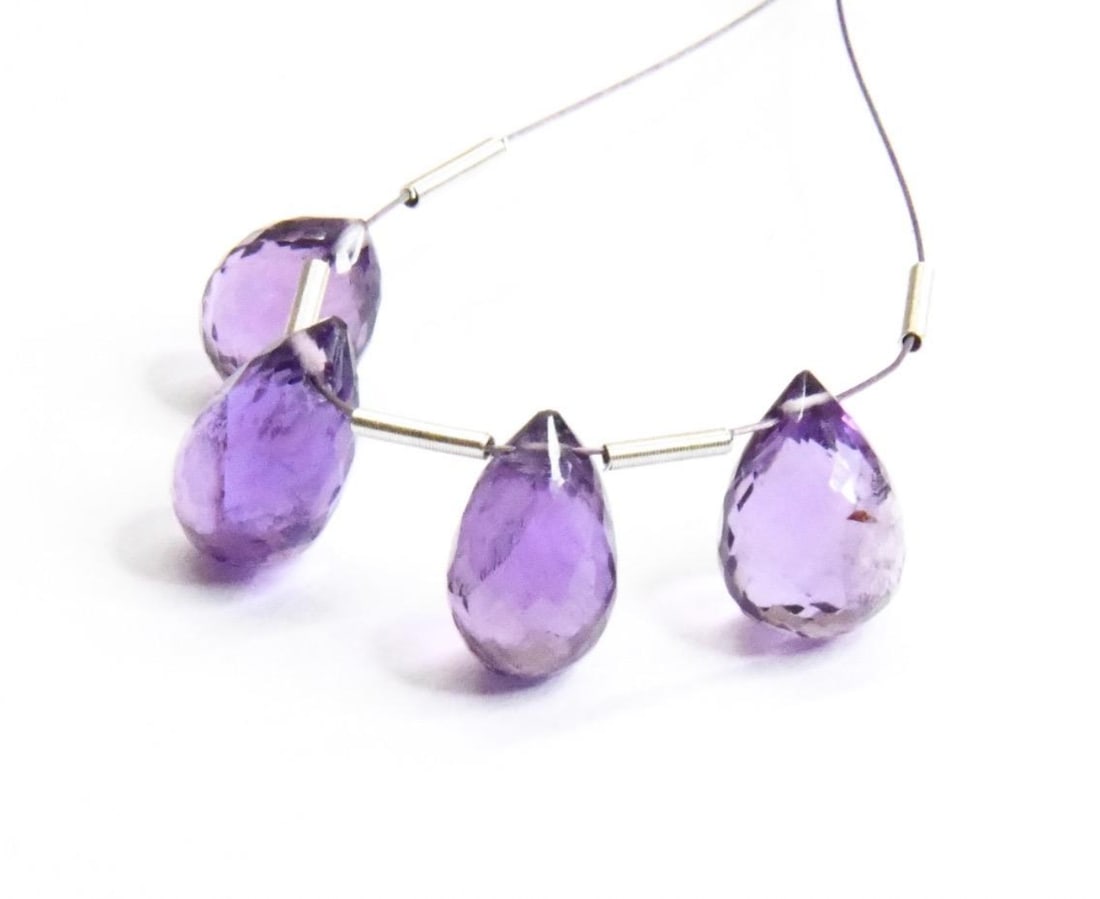 NATURAL AMETHYST BEADS FACETED BRIOLETTE 6.5X8.5 - 6.5 - 11 MM, 4 PCS (1 of 2)