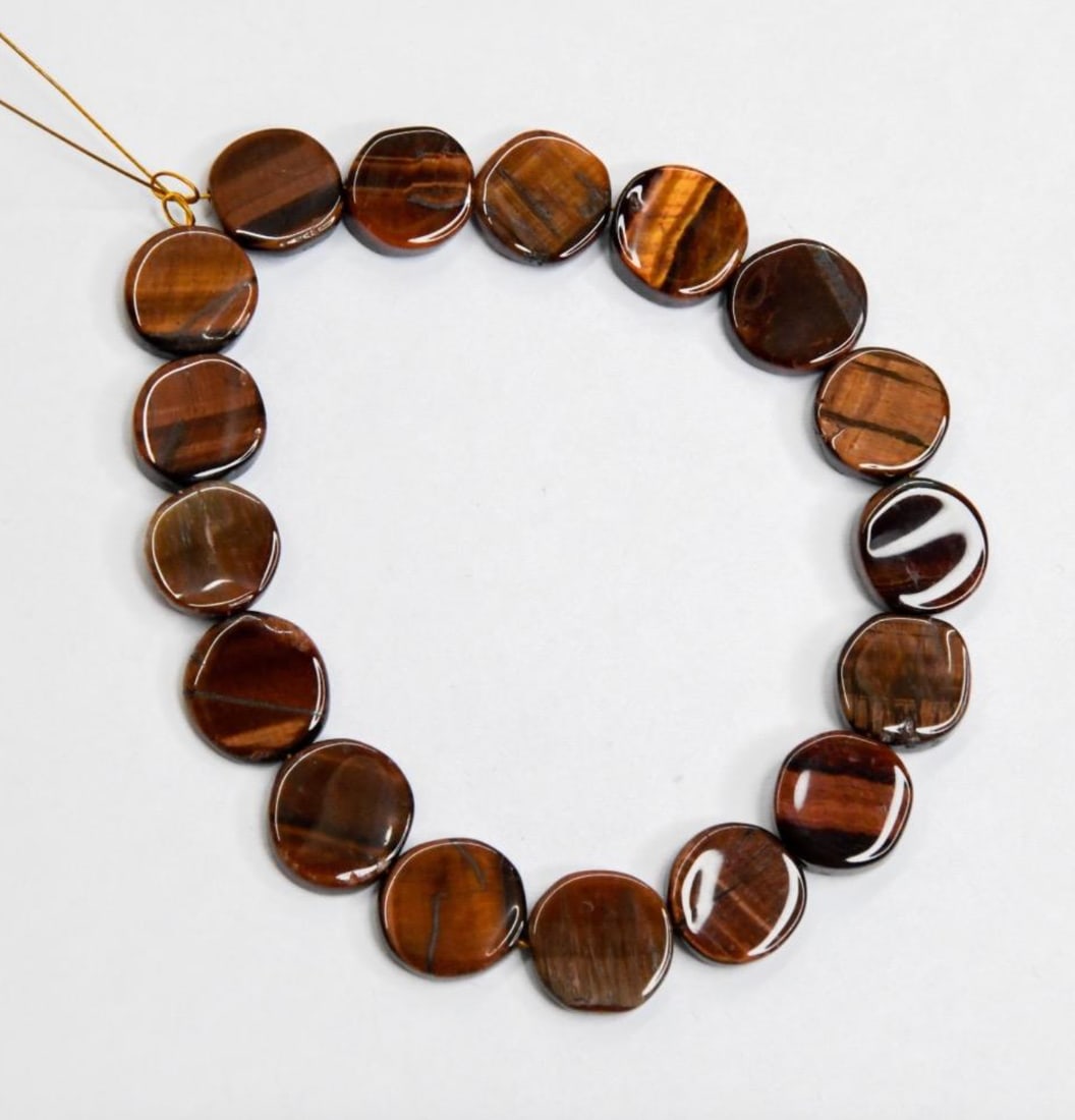 NATURAL RED TIGER'S EYE BEADS COIN 9 - 10 MM, 6" STRAND (2 LINES) (1 of 2)