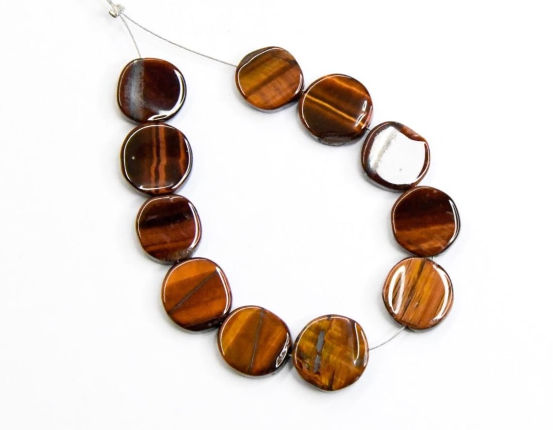 NATURAL RED TIGER'S EYE BEADS COIN 9.5 - 11 MM, 11 PCS (3 TASSELS) (1 of 2)