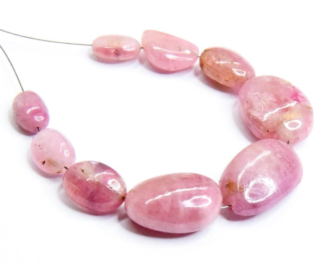 NATURAL PINK TOURMALINE BEADS OVAL 6X9 - 11.5X18 MM, 9 PCS (1 of 2)