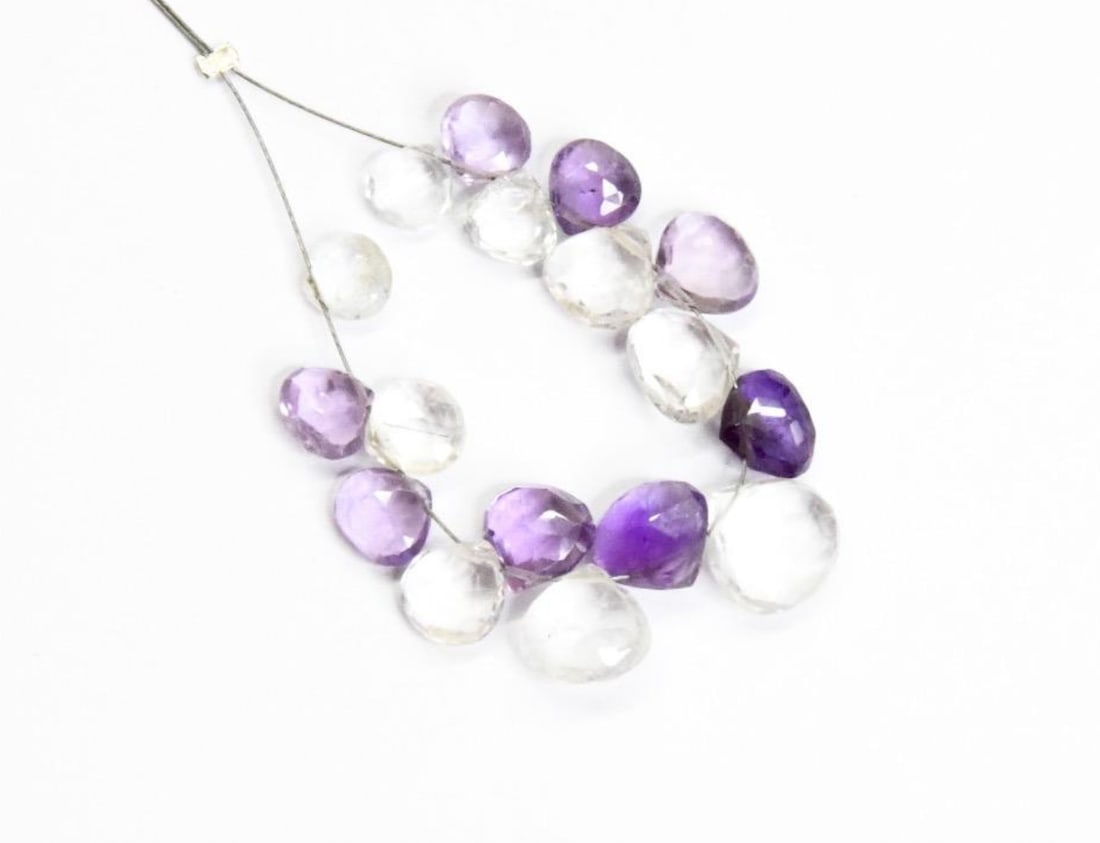 NATURAL AMETHYST AND AQUAMARINE BEADS FACETED HEART 6 - 9.5 MM, 17 PCS (1 of 1)