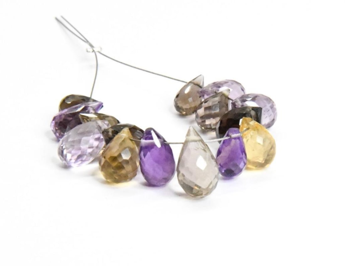 NATURAL MULTI COLOR BEADS FACETED BRIOLETTE 4X7 - 6X11 MM, 15 PCS (1 of 2)