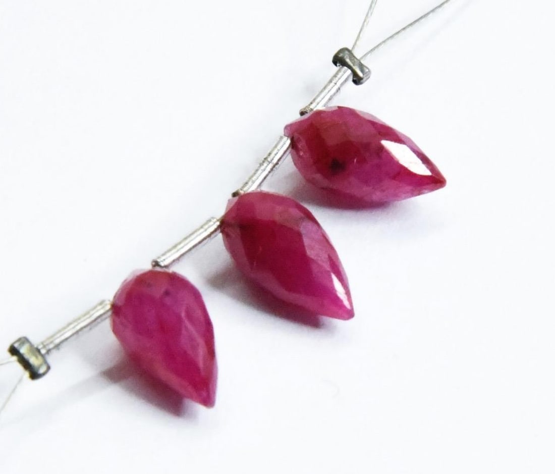 NATURAL RUBY (DYED) BEADS FACETED FANCY 5X9.5 - 5X10 MM, 3 PCS (1 of 2)