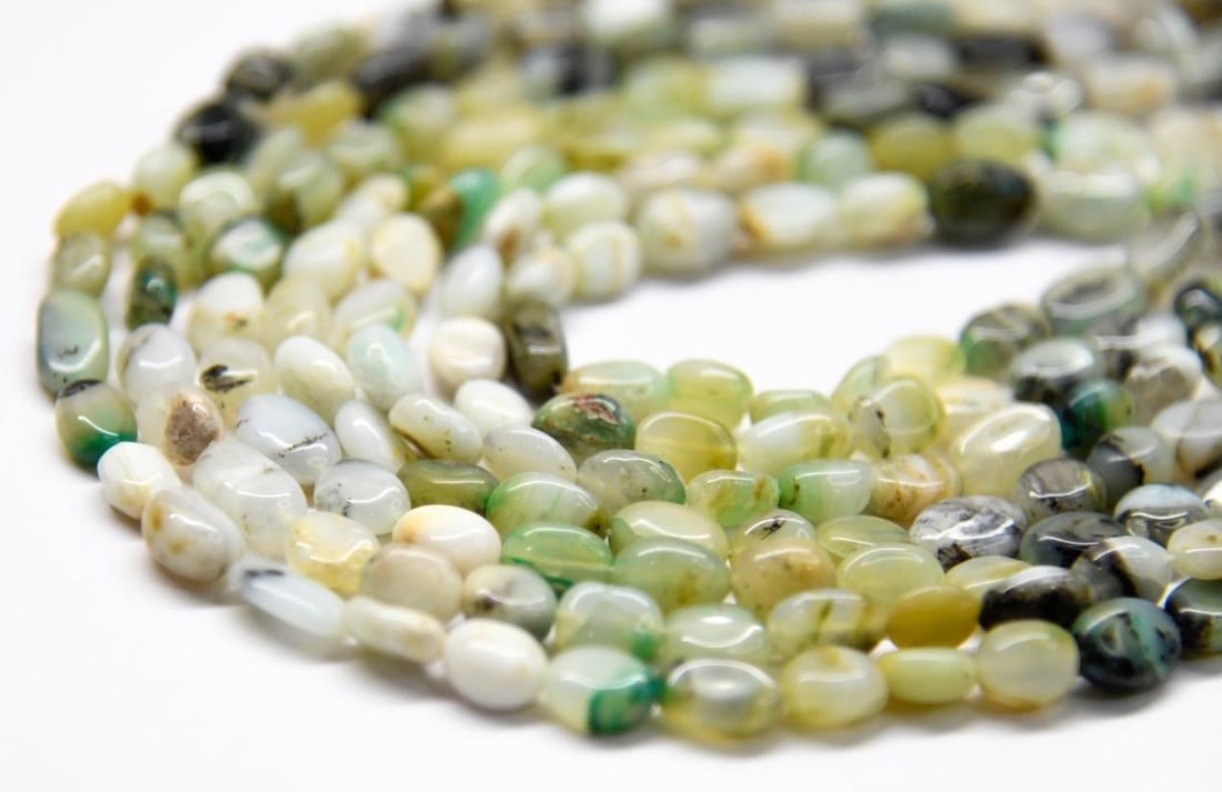 NATURAL PERUVIAN OPAL BEADS OVAL 7X8.5 - 8X12 MM, 12" STRAND (2 LINES) (1 of 2)