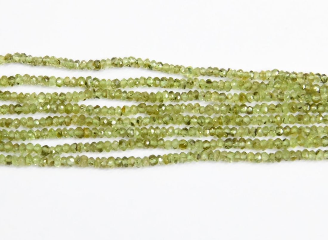 NATURAL PERIDOT BEADS FACETED RONDELLE 2 - 2.5 MM, 12" STRAND (2 LINES) (1 of 1)