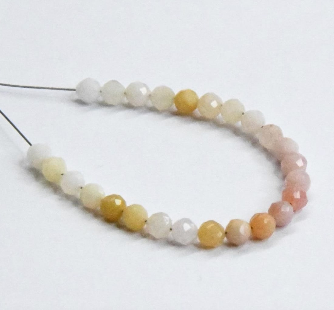 NATURAL PINK OPAL BEADS FACETED ROUND 3 MM, 25 PCS: These are natural, earth mined and hand crafted with precision. Stone: Pink Opal, Stone Shape: Faceted Round, Stone Size: 3 mm, Weight: approx. 4 carats. The photographs are generally enlarged to show