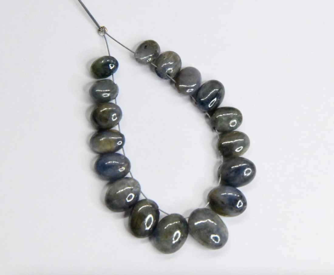 NATURAL BLUE SAPPHIRE BEADS SIDE DRILL OVAL 5X6 - 7.5X10.5 MM, 17 PCS (1 of 1)