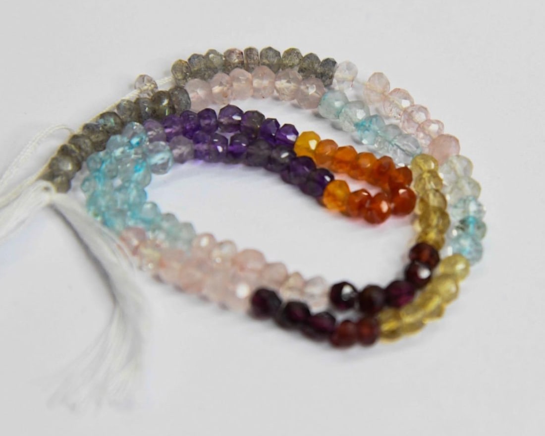 NATURAL MULTI STONE BEADS FACETED RONDELLE 4 - 4.5 MM, 12.5" STRAND (1 of 2)