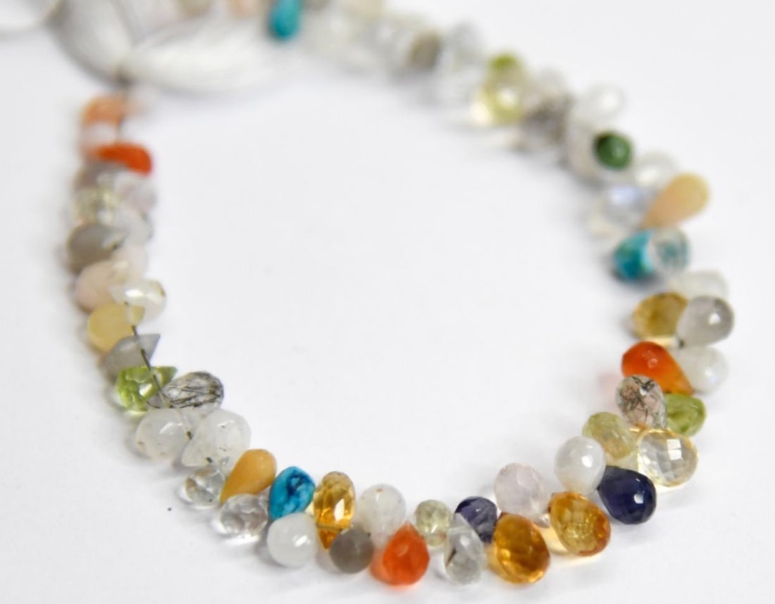 NATURAL MULTI STONE BEADS FACETED BRIOLETTE 2X3 - 3.5X6 MM, 5.5" STRAND (1 of 2)