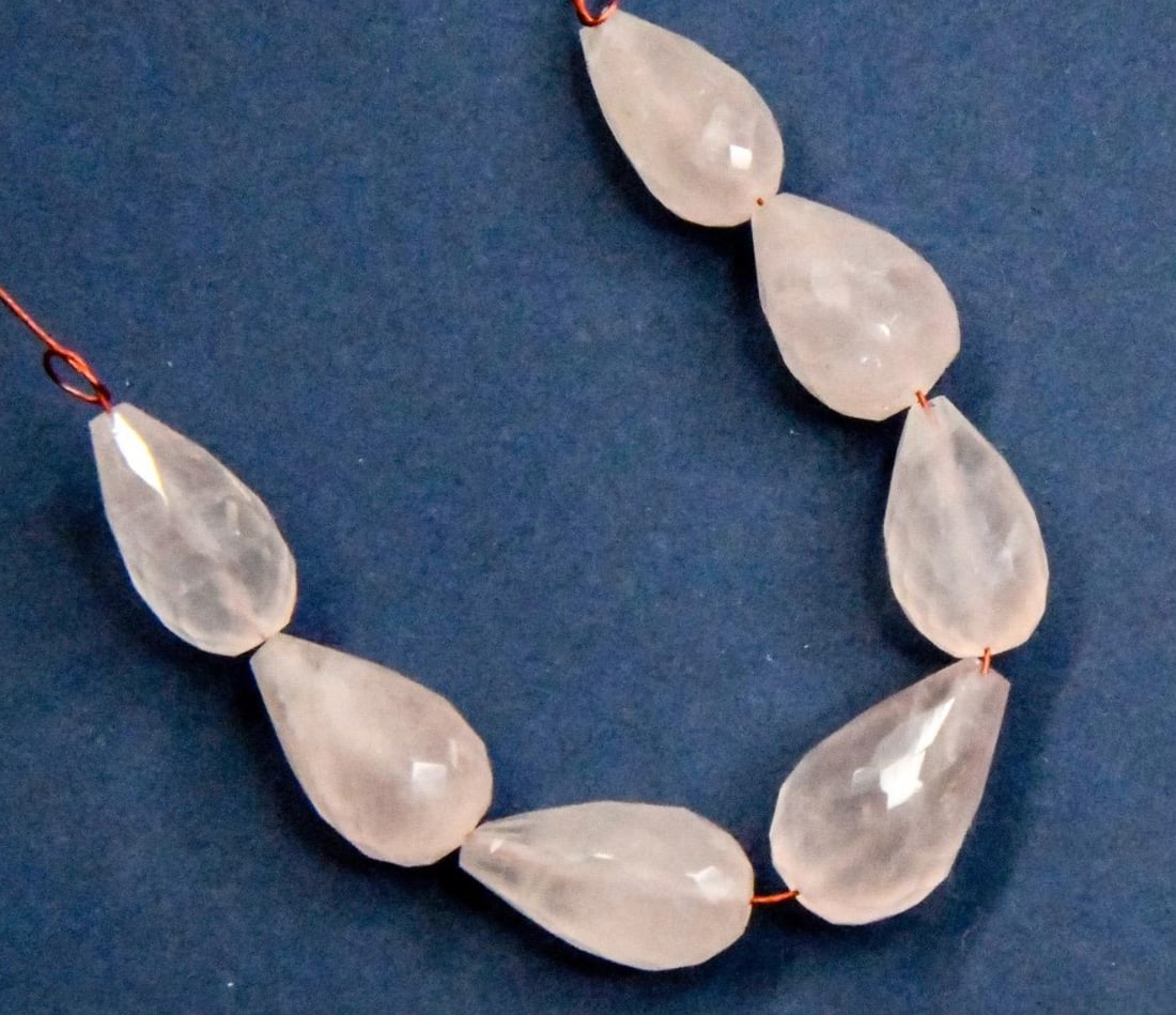 NATURAL ROSE QUARTZ BEADS FACETED TOPDRILL DROPS 7X13 - 9X15 MM, 7 PCS (1 of 1)
