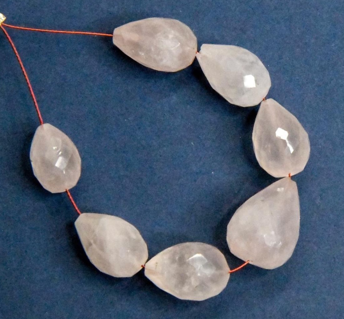NATURAL ROSE QUARTZ BEADS FACETED TOPDRILL DROPS 7.5X11 11X15 MM, 7 PCS (1 of 1)