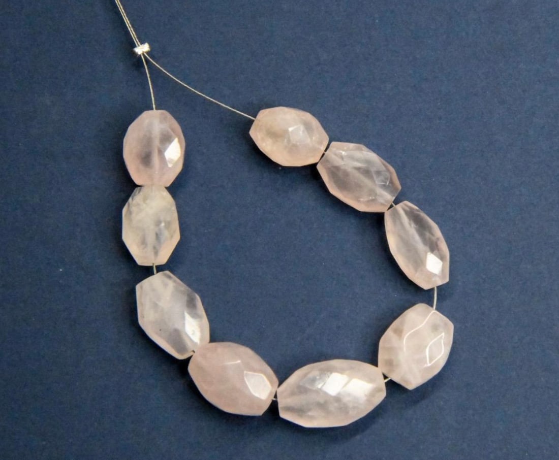 NATURAL ROSE QUARTZ BEADS FACETED TOPDRILL DROPS 9x11 - 10X16 MM, 9 PCS (1 of 1)