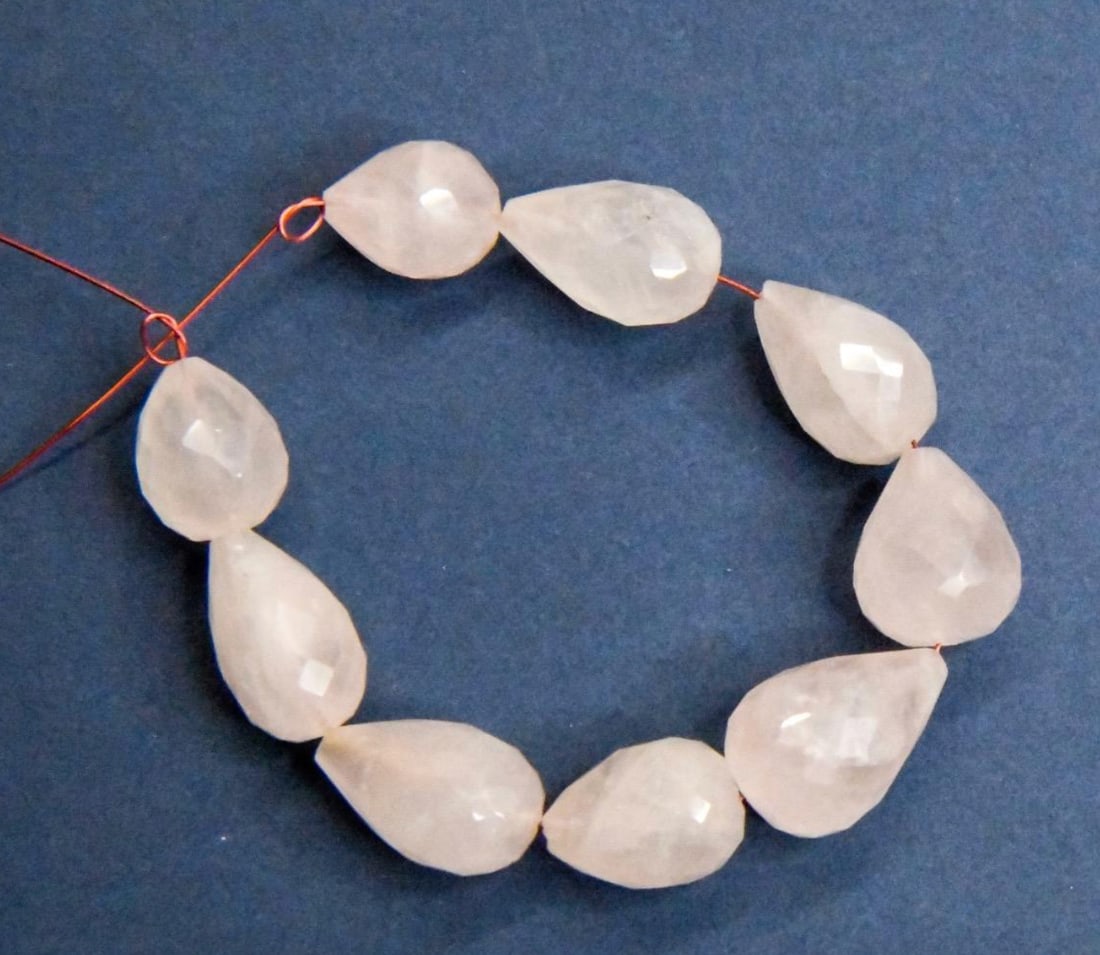 NATURAL ROSE QUARTZ BEADS FACETED TOPDRILL DROPS 8X11 - 10X15 MM, 9 PCS (1 of 1)