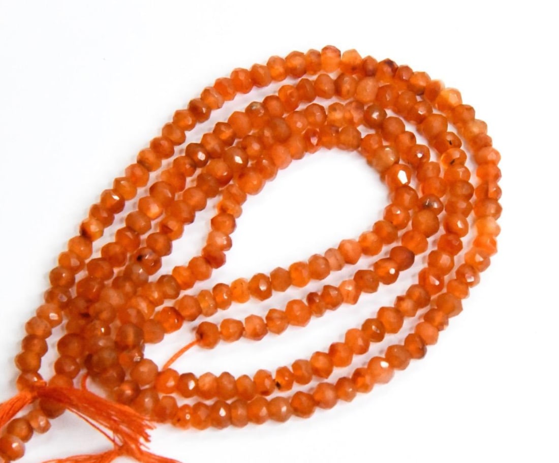 NATURAL CARNELIAN BEADS FACETED RONDELLE 4 - 4.5 MM, 13" STRAND (2 LINES) (1 of 1)