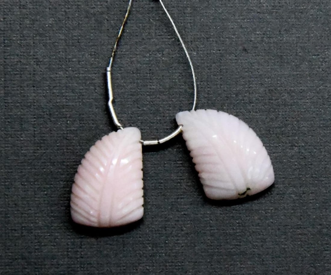 NATURAL PINK OPAL BEADS FANCY CARVED 12X16 MM, 2 PCS: These are natural, earth mined and hand crafted with precision. Stone: Pink Opal, Stone Shape: Carved Fancy, Stone Size: 12x16 mm, Width: 5 mm, Weight: approx. 13 carats. The photographs are generally