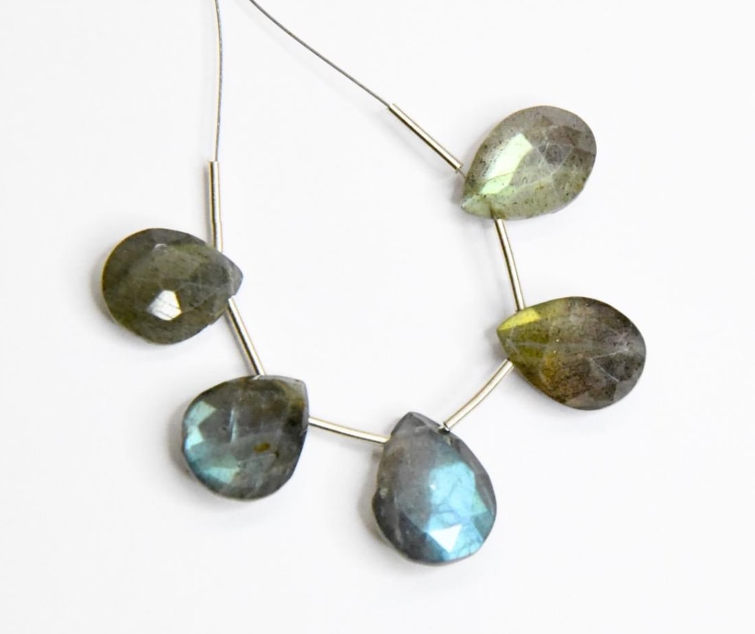 NATURAL LABRADORITE BEADS FACETED PEAR 10X12 - 11X14 MM, 5 PCS (1 of 1)