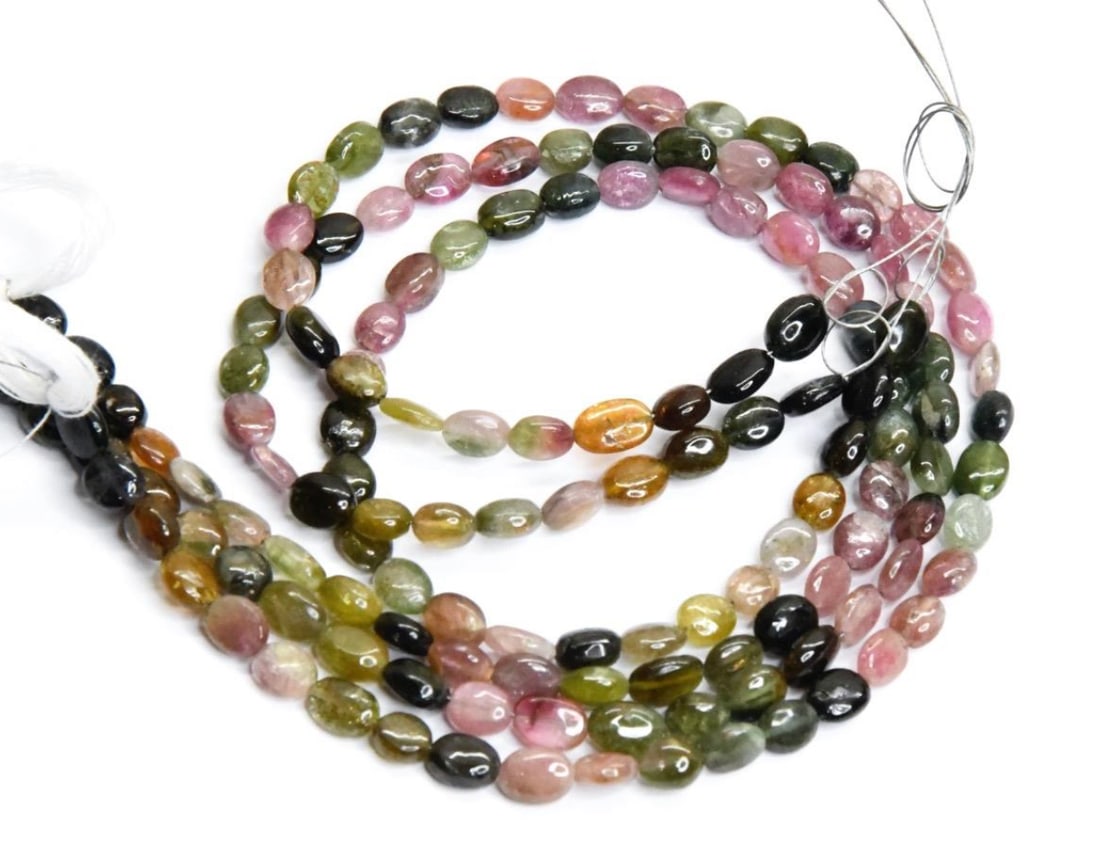 NATURAL MULTI TOURMALINE BEADS OVAL 4X5 - 5X6 MM, 11" STRAND (3 LINES) (1 of 2)