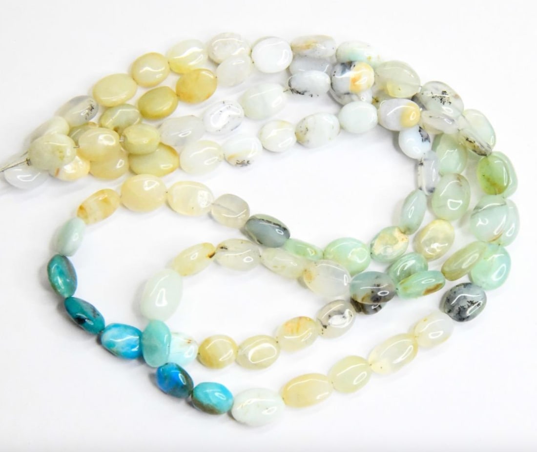 NATURAL PERUVIAN OPAL BEADS OVAL 7X8 - 8X11 MM, 17" STRAND (2 LINES) (1 of 2)